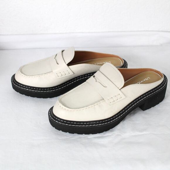 Lisa Vicky Pace-V Loafer Mule Size 9.5M Winter White Leather NIB Slide - Picture 3 of 6